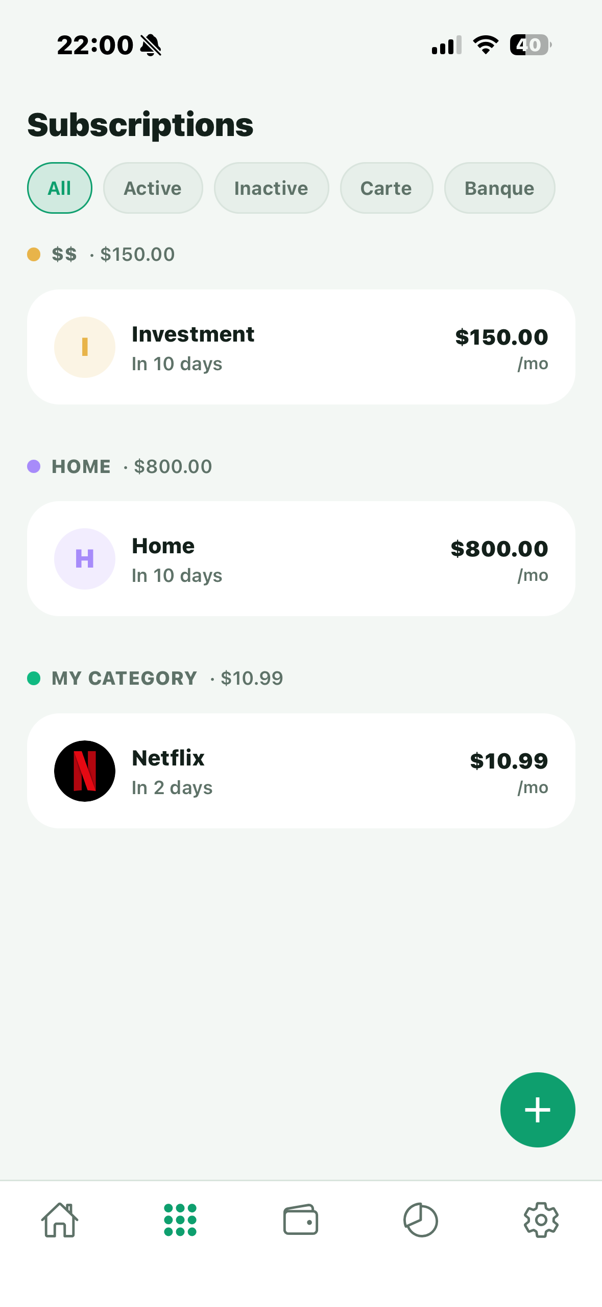 MySubis home screen in English: net balance and upcoming payments