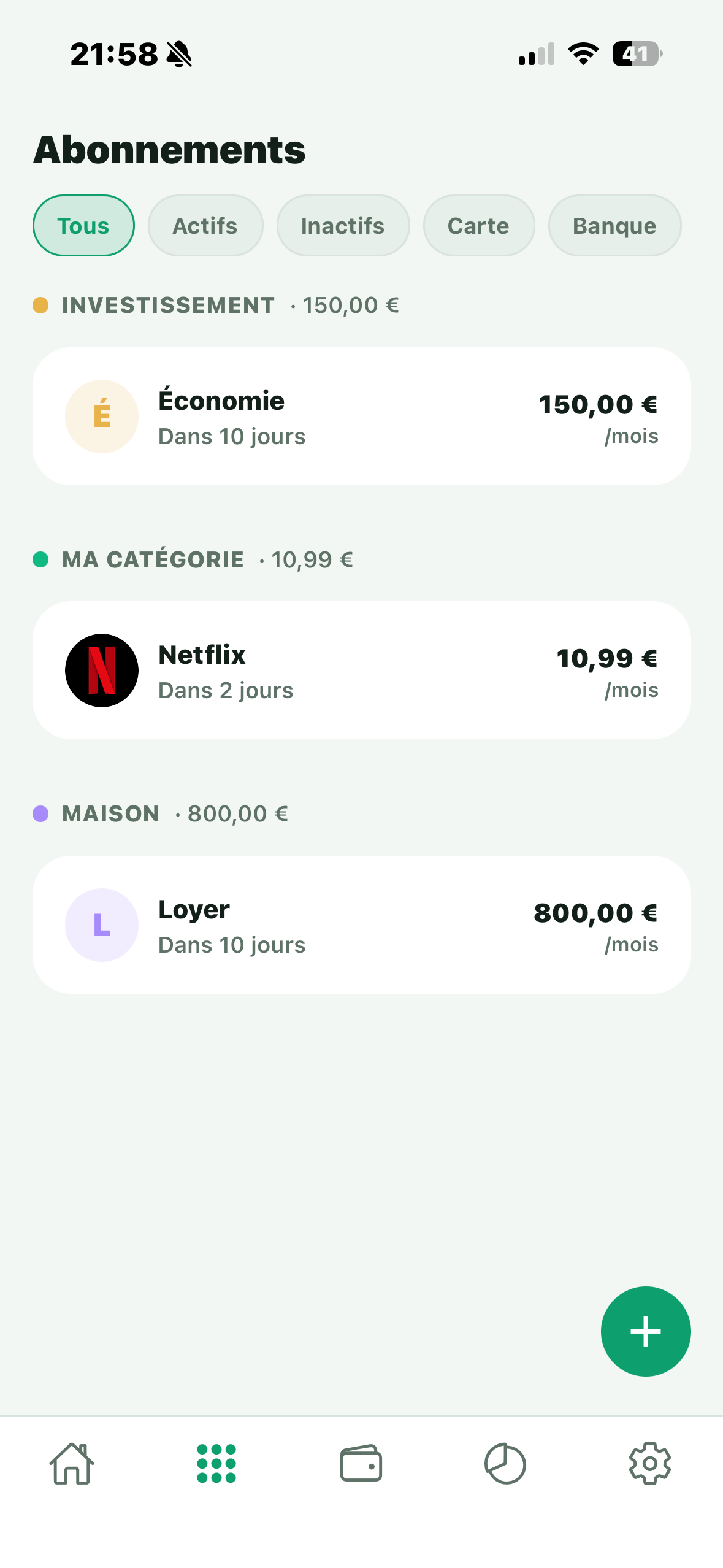 Écran d'accueil de MySubis en français : solde net et prochains paiements